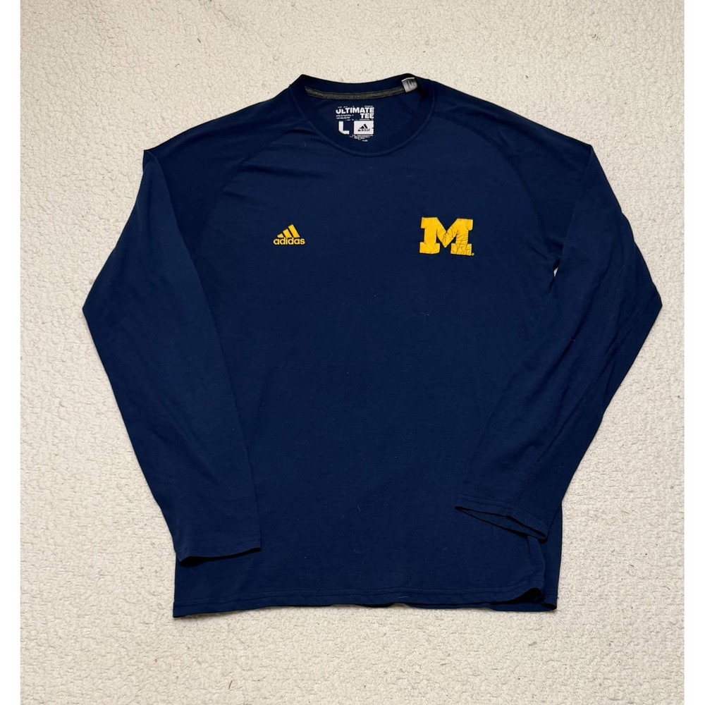 Adidas Mens Michigan Wolverines T-shirt Basic Size L Blue Long Sleeve T-shirt